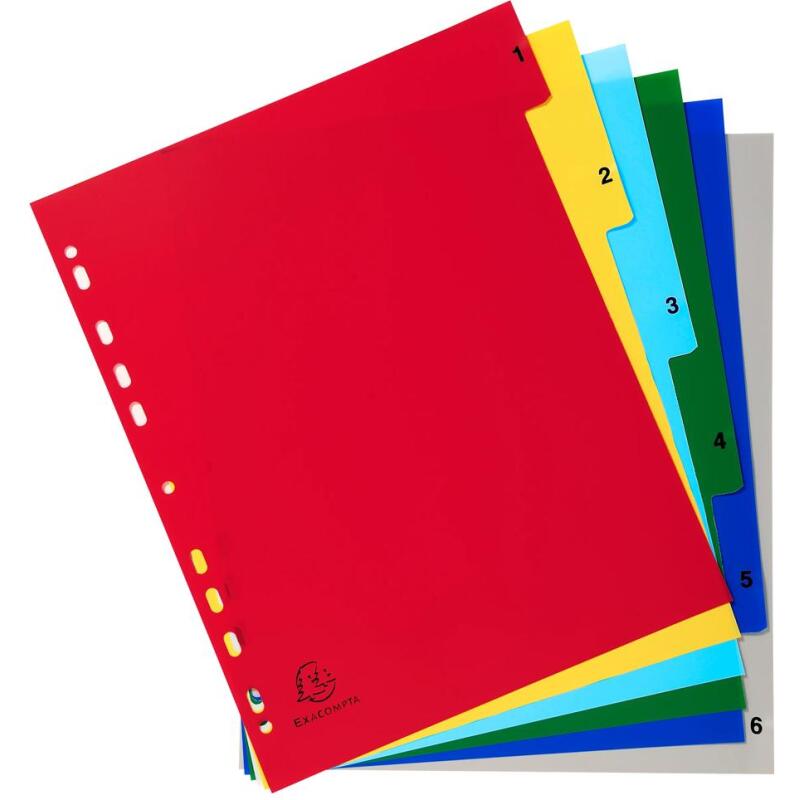 Intercalaires imprimés numériques polypropylène 12/100e - 6 positions - A4 Maxi - Assorties vives
