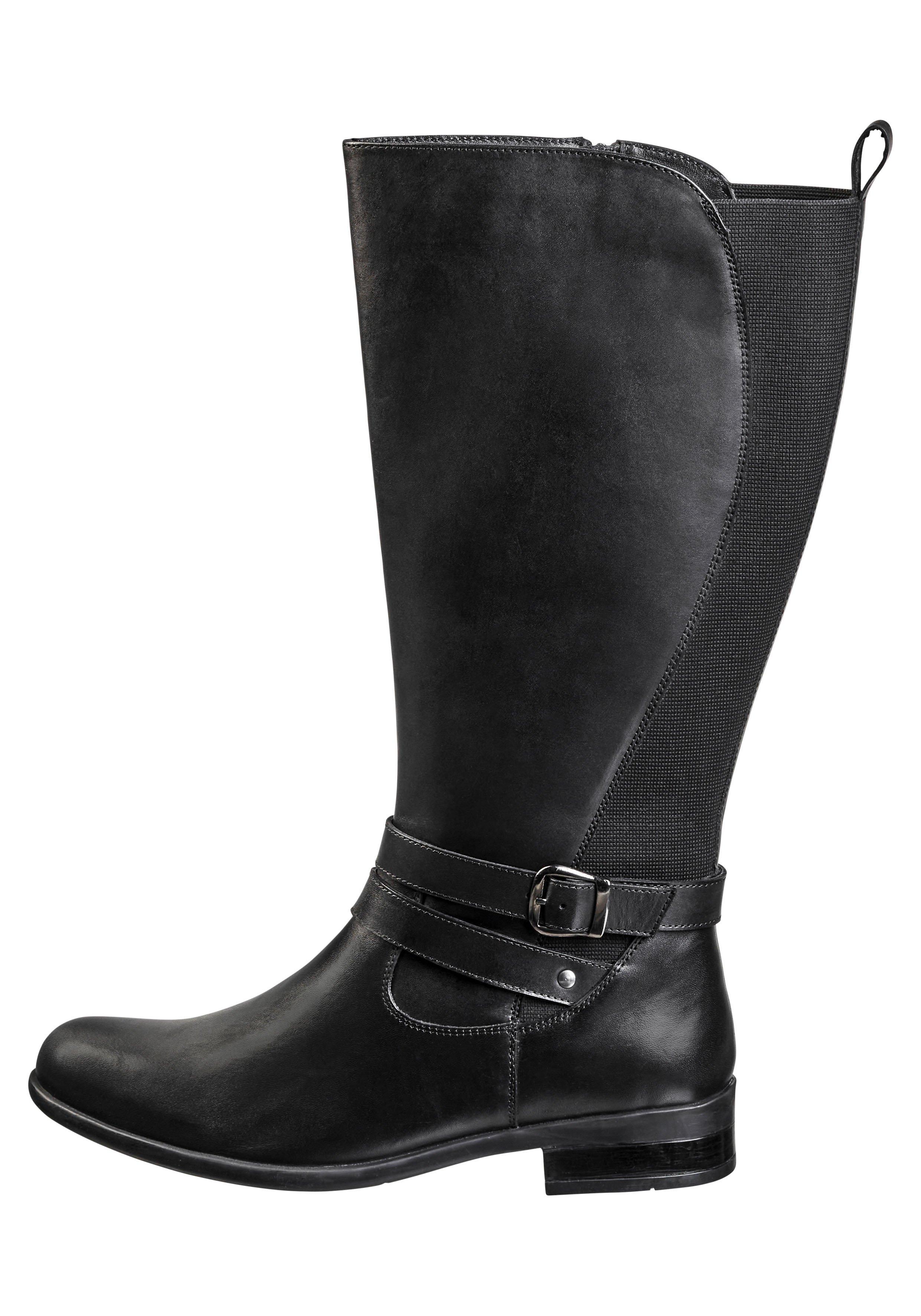 Weitschaftstiefel mit Stretcheinsatz hinten, aus Leder