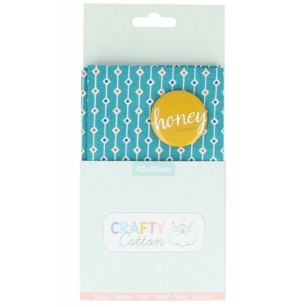 Coupon de tissu 55 x 45 cm - bleu clair à losanges orange & bleu
