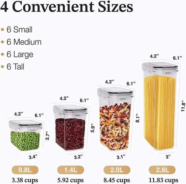 Oppbevaringsbeholdere for organisert pantry - 24-pakning med lufttette lokk og etiketter