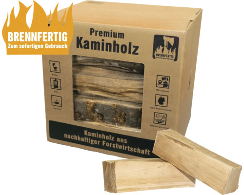 Brandhout, gemengde hard- en zachthoutsoorten, HORNBACH FORST, 15,5 dm³ in een doos, luchtgedroogd, houtlengte ca. 28 - 33 cm