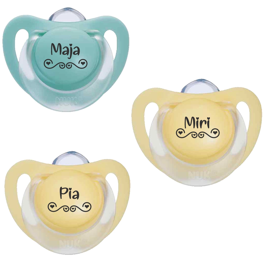 Schnullireich Schnuller mit Namen  Namensschnuller NUK Starlight Love – 2er Set (Mädchen) Gelb