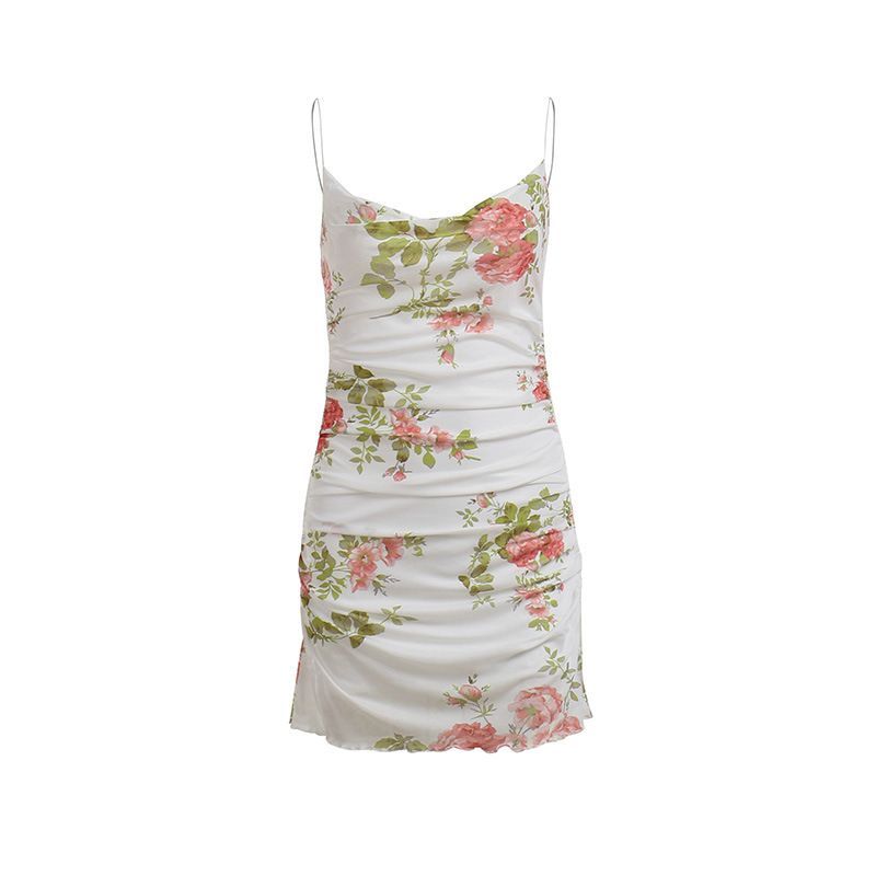 Rosesand - Mini-bodyconjurk met spaghettibandjes en bloemenprint van mesh