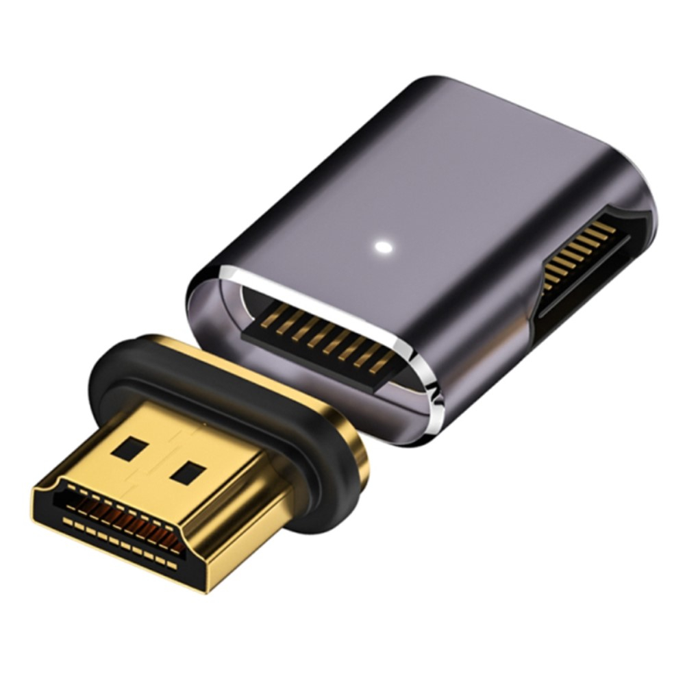 HDMI auf HDMI 2.1 Adapter Magnetisch mit vergoldetem Stecker 8K@60Hz (Winkel Rechts) - Grau