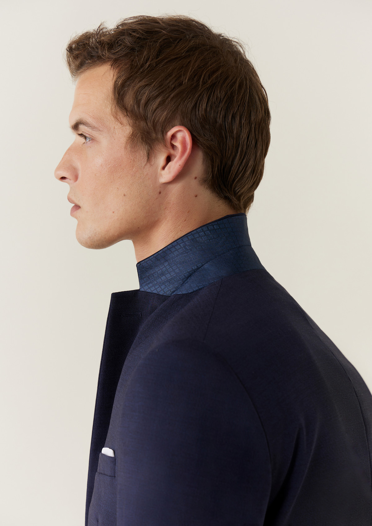 Veste de costume voyage Regular en laine Marzotto unie bleu marine