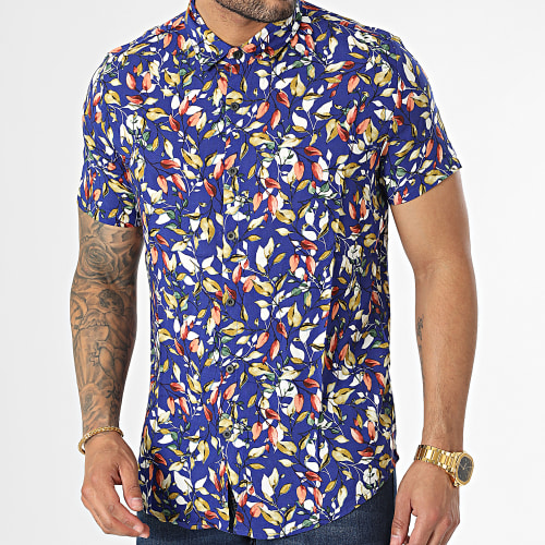 Chemise Manches Courtes Floral Bleu