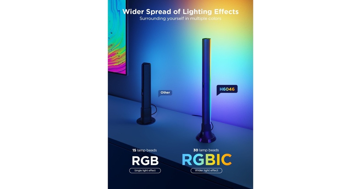 GoveeTV Backlight 3 Lite Kit with Strip Ligth and Ligth Bars verlichting  (2,4GHz wifi, Bluetooth, voor 55 - 65 inch tv's)