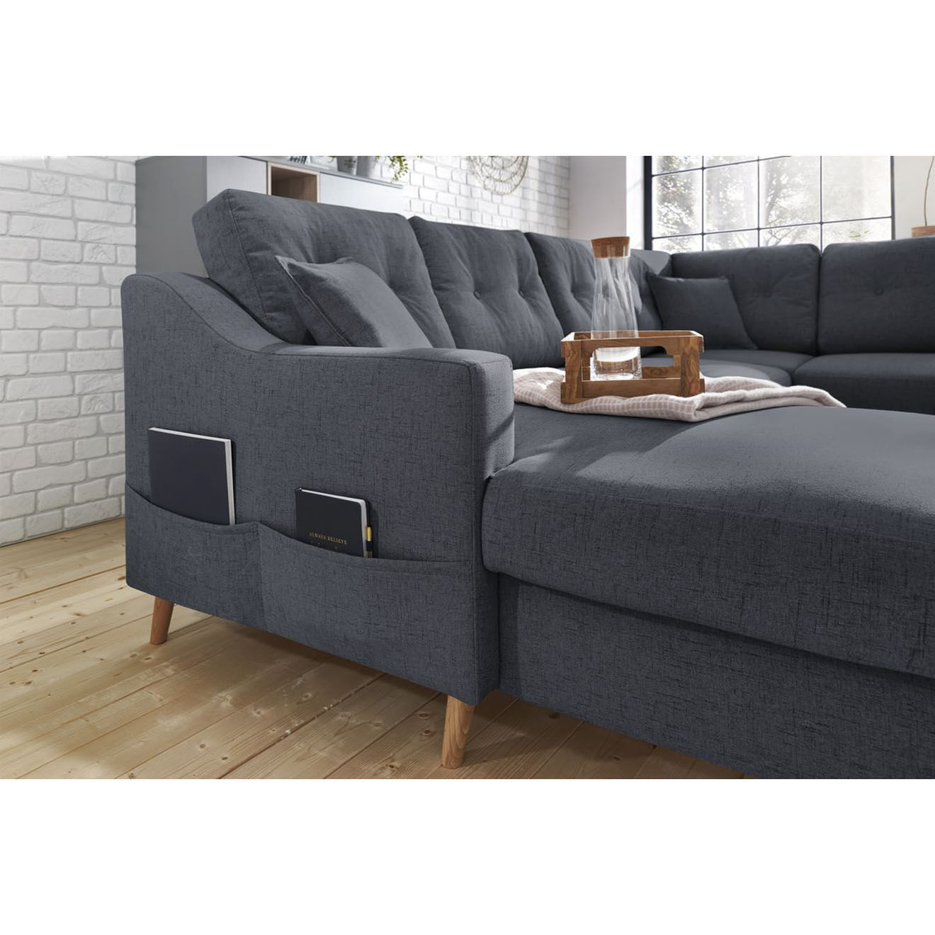 Bobochic Canapé d'angle panoramique convertible gauche Sweden gris foncé gris foncé - 300x149/90/198x95 cm