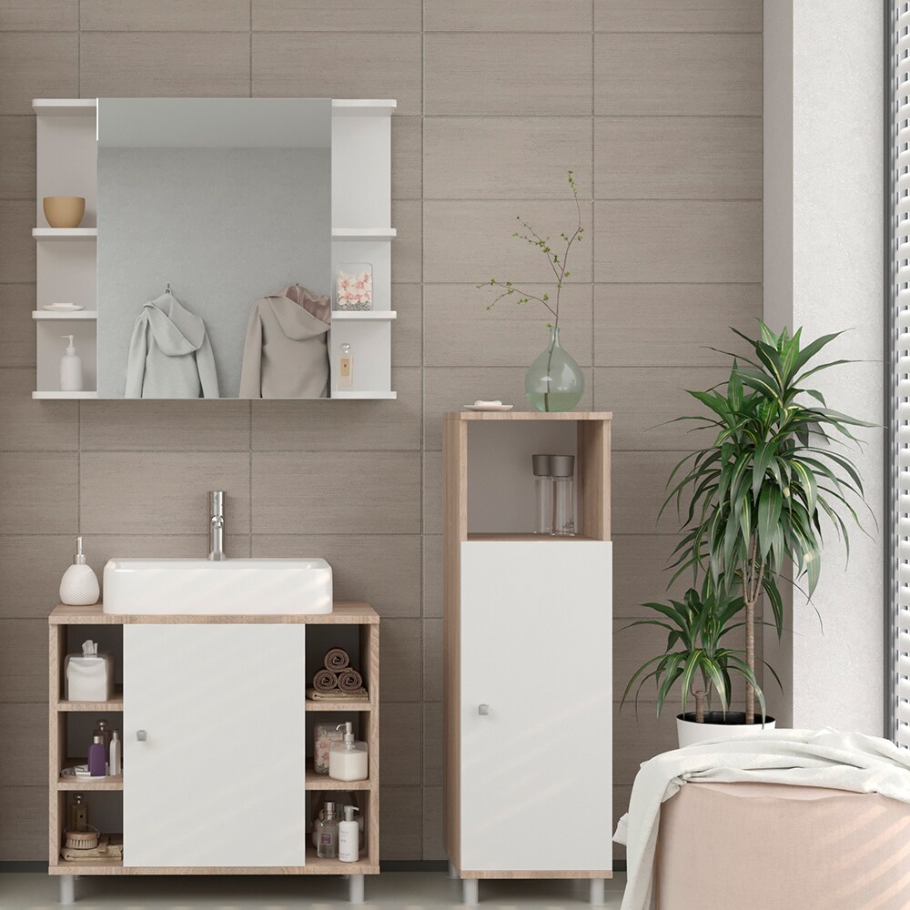 Vicco Badmöbel Set Fynn Badezimmer Spiegel Kommode Unterschrank Sonoma