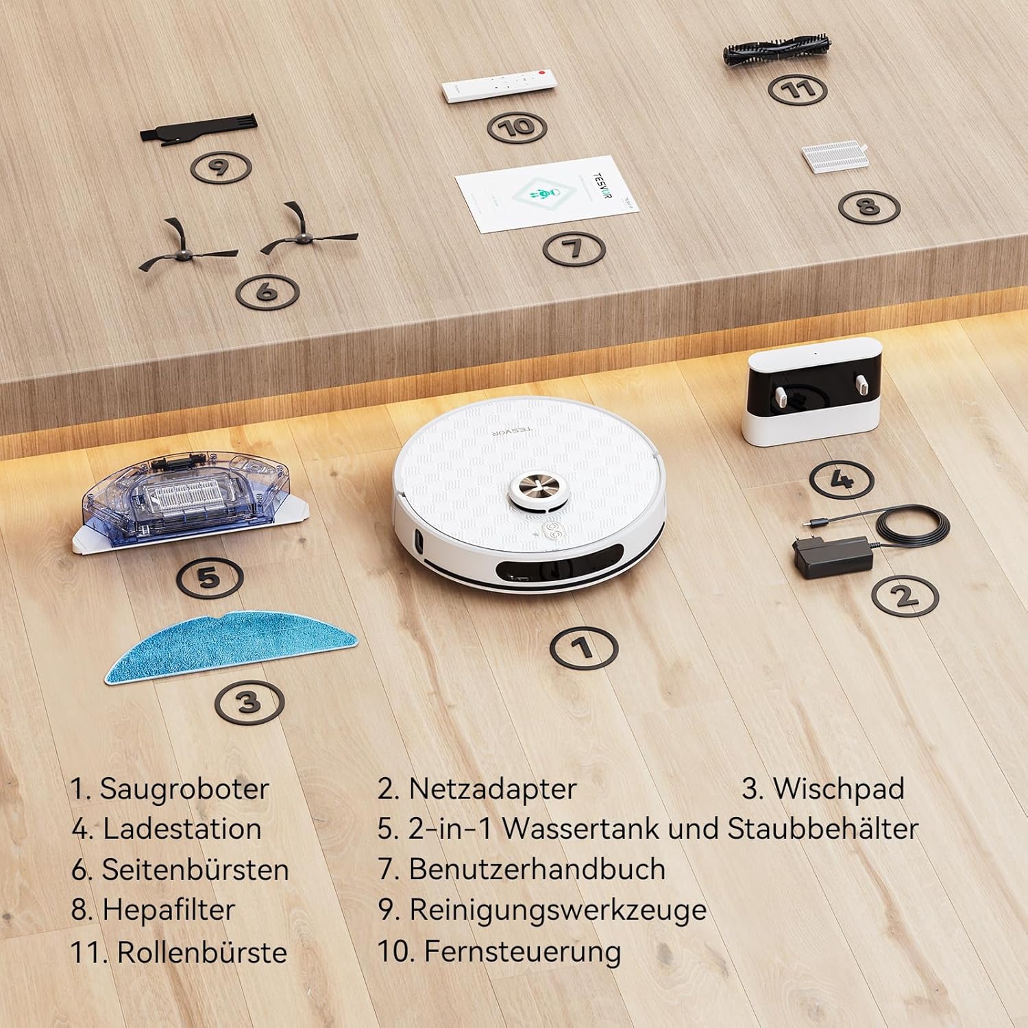 Tesvor S8Pro Saugroboter mit Wischfunktion -8000Pa Staubsauger Roboter 3in1 Roboterstaubsauger+LiDAR-Navigation+240 Min Laufzeit,APP/Alexa Steuerung,ideal für Haustierhaare,Teppiche,Hartböden.
