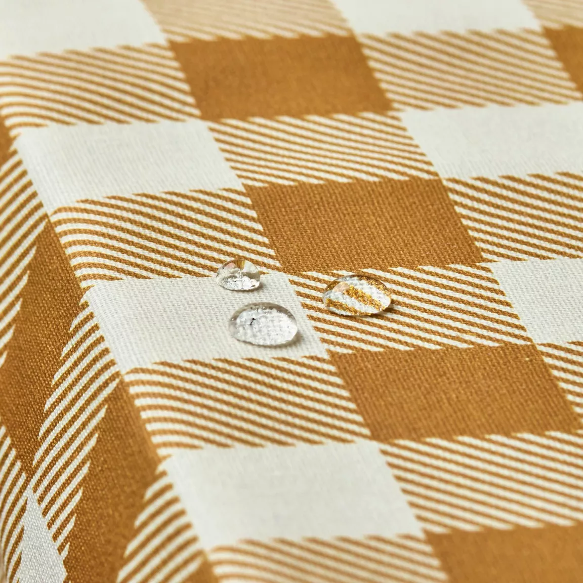 Nappe rectangulaire coton enduit (150 x 250 cm) Vichy Jaune moutarde