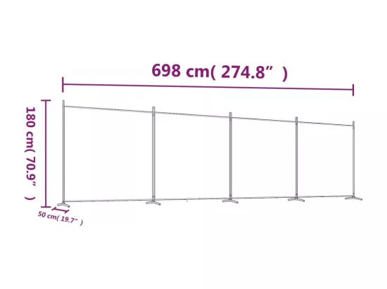 Cloison de séparation 4 panneaux Blanc 698x180 cm Tissu
