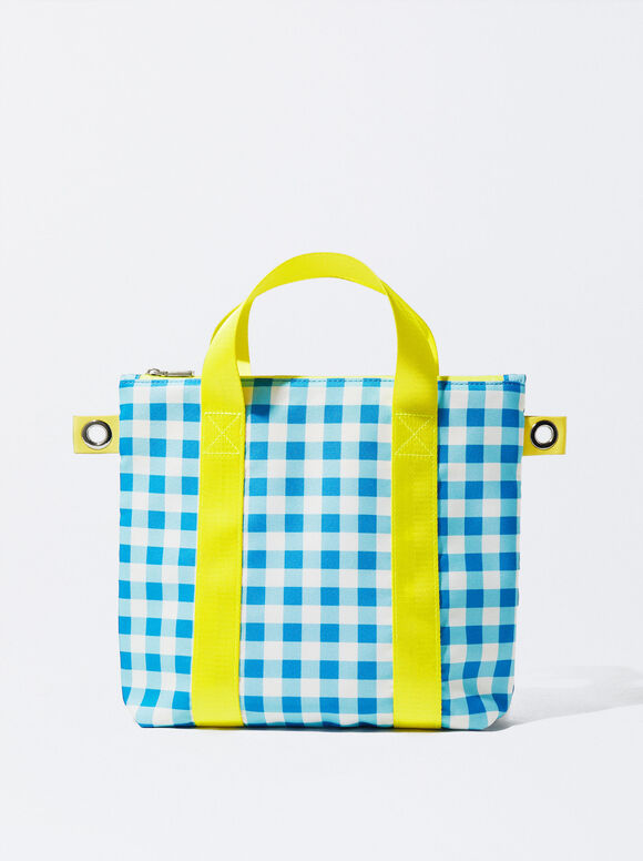 Bolsa tote personalizável com estampa xadrez vichy - Azul