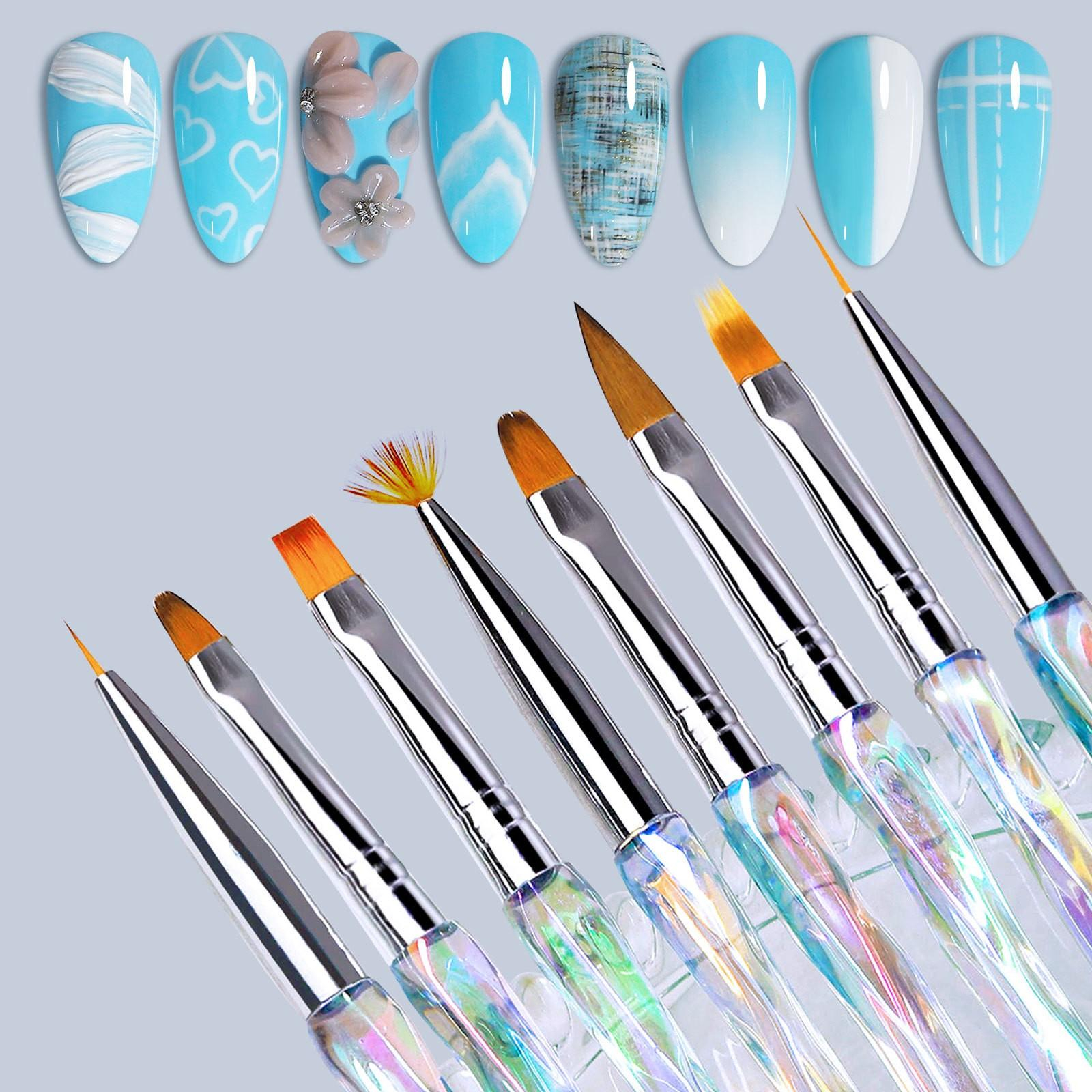 (8-tlg Set) Nail Art Nageldesign Dekorier Pinsel für UV / Acryl Gel - Bunt