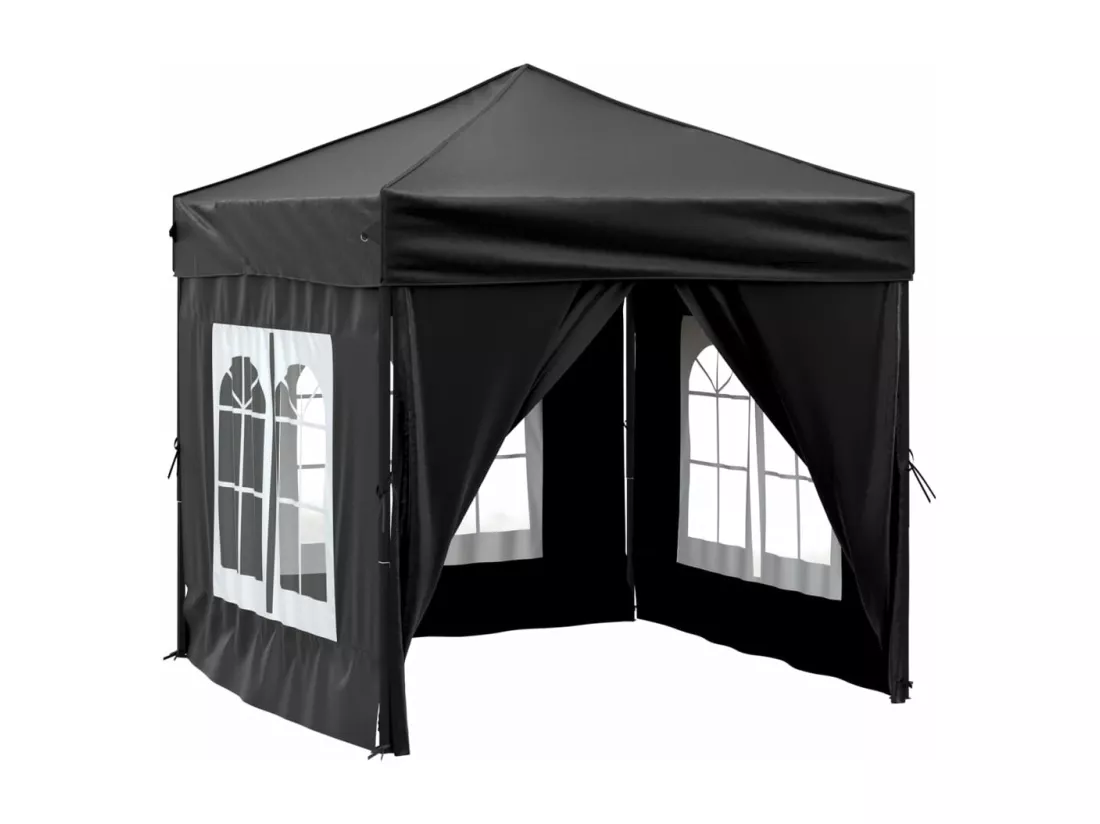 Tente de réception pliable avec parois Noir 2x2 m