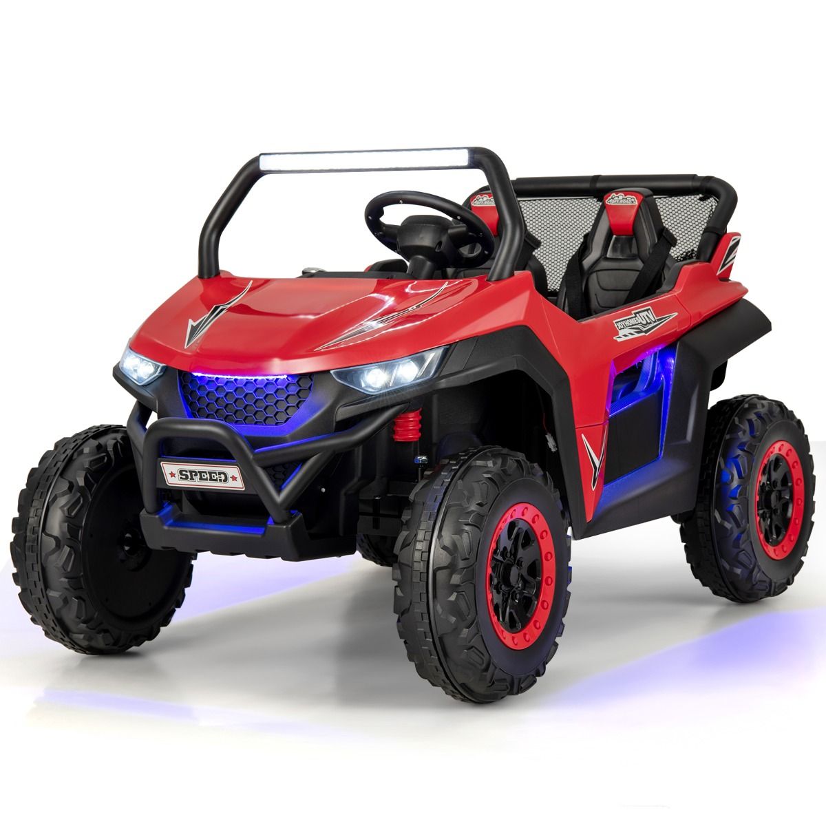 Voiture électrique Enfant 12 V Télécommande pour 3-8 Ans 2 Vitesses Ressort de Suspension Charge 59KG 118x74x71CM Noir/Rose/Rouge - Lidl-Manfred