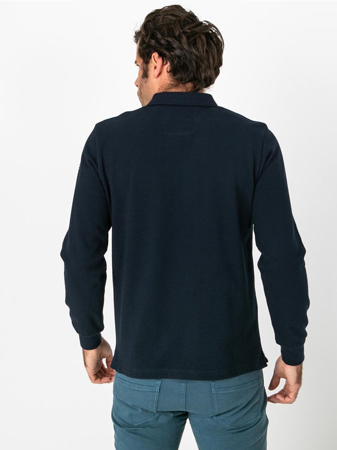 Polo Homme Manches Longues Coton Marine