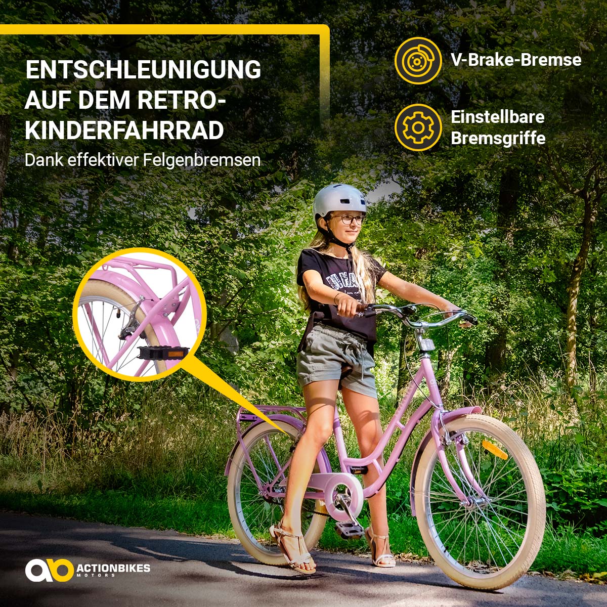 Actionbikes Kinderfahrrad Retrostar 24 Zoll, Rosa, Fahrradständer, Gepäckträger, Sattel gefedert