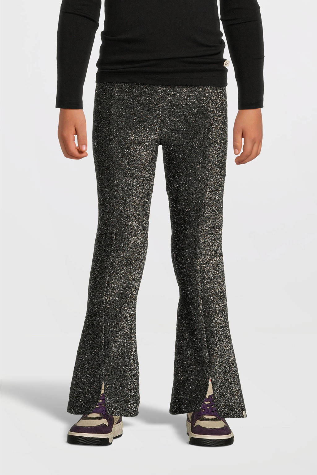 Your Wishes flared broek met glitters donker zilver
