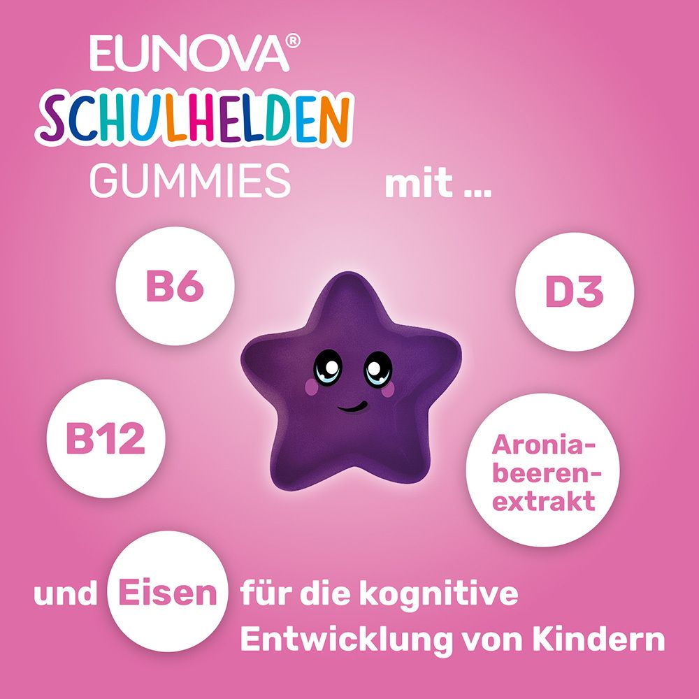 EUNOVA® Schulhelden Gummies mit Eisen und Erdbeergeschmack