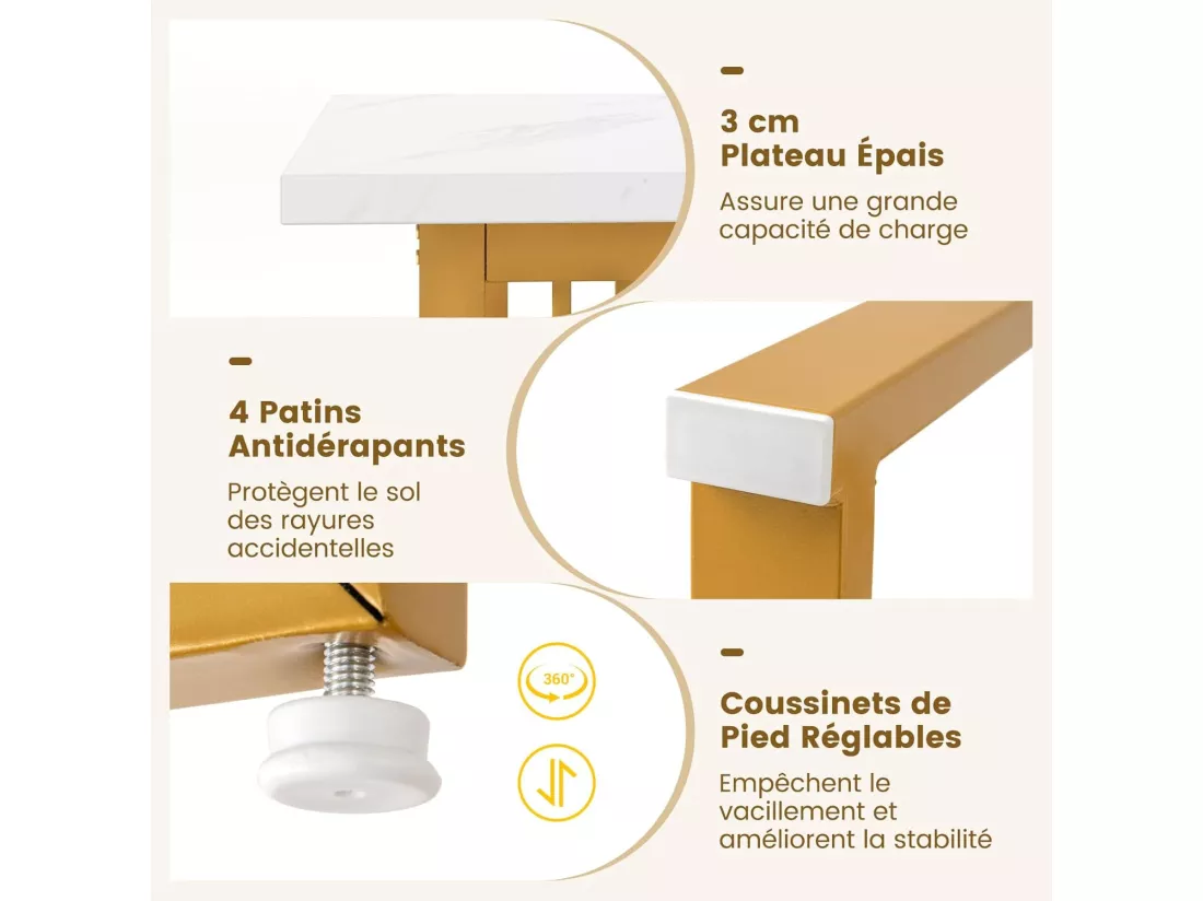 Table salle à manger de 160 cm pour 6-8 personnes, pieds métalliques doré