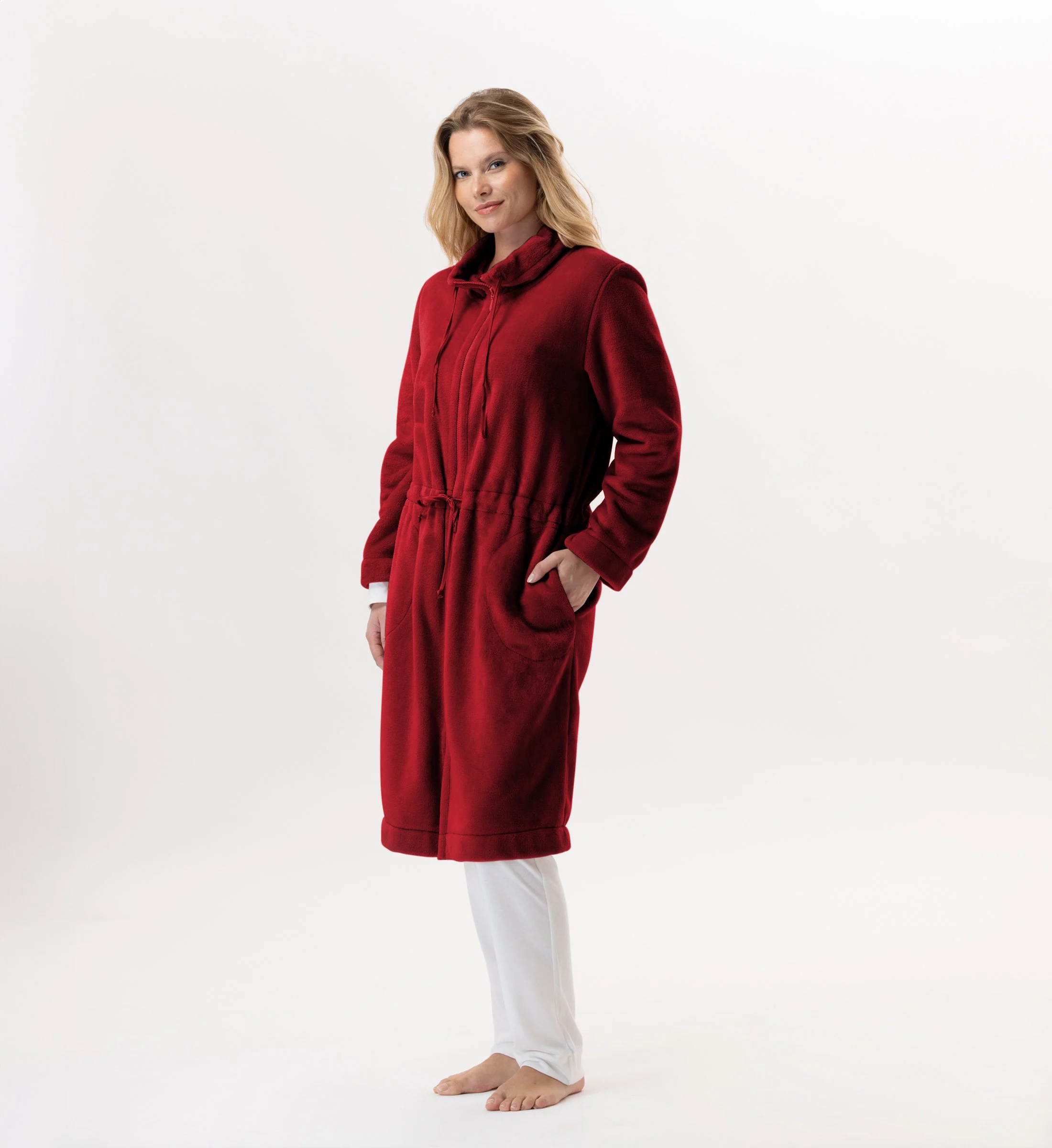 ESSENTIEL 853 - Veste zippée en peluche flanelle | Rouge