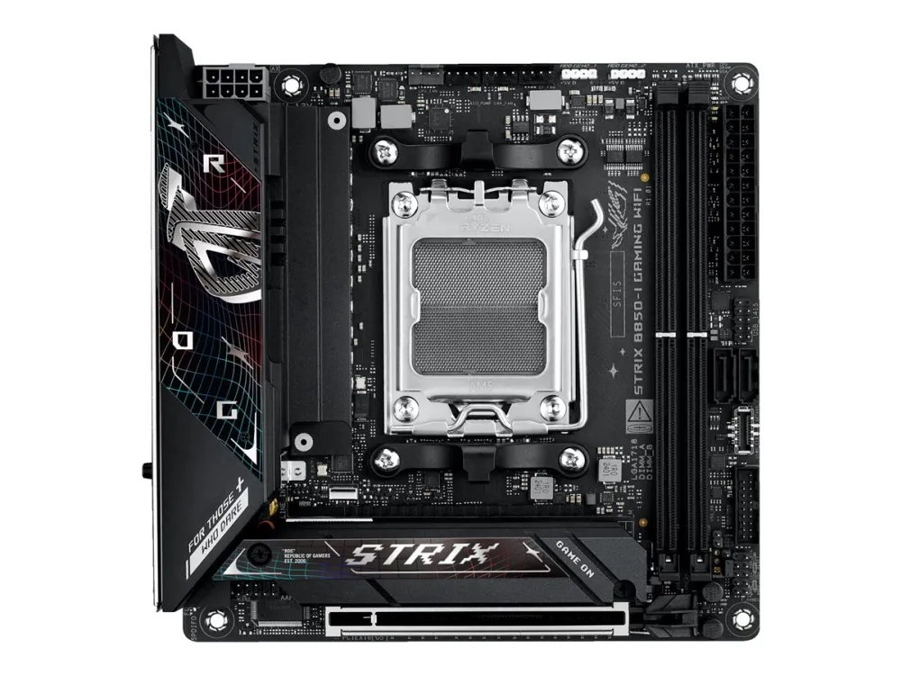 ASUS ROG STRIX B850-I GAMING WIFI - Bundkort - mini ITX - Socket AM5 - AMD B850 Chipset - USB-C 3.2 Gen 2x2, USB-C 3.2 Gen2, USB 3.2 Gen 2, USB 3.2 Gen 1 - 2.5 Gigabit LAN, Wi-Fi 7, Bluetooth - onboard grafik (CPU påkrævet) - HD Audio (8-kanaler)