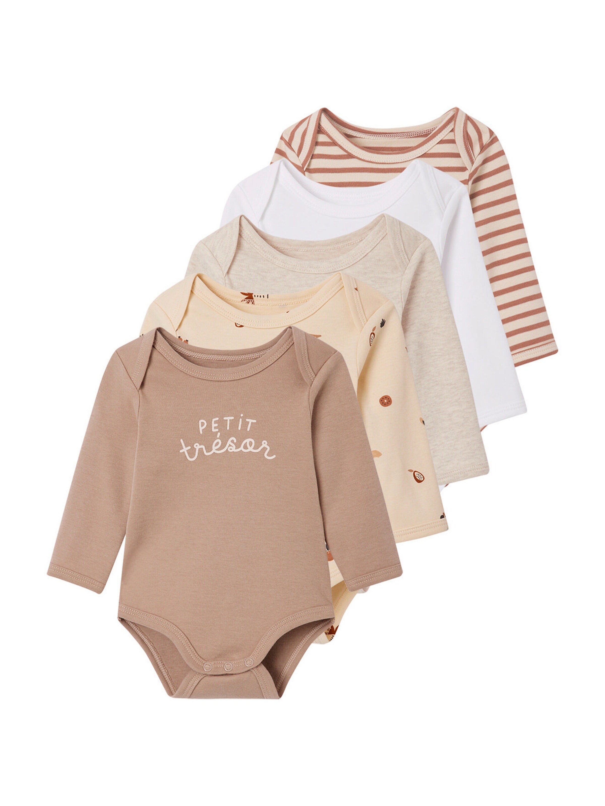Vertbaudet 5er-Pack Baby Schlupfbodys cappuccino
