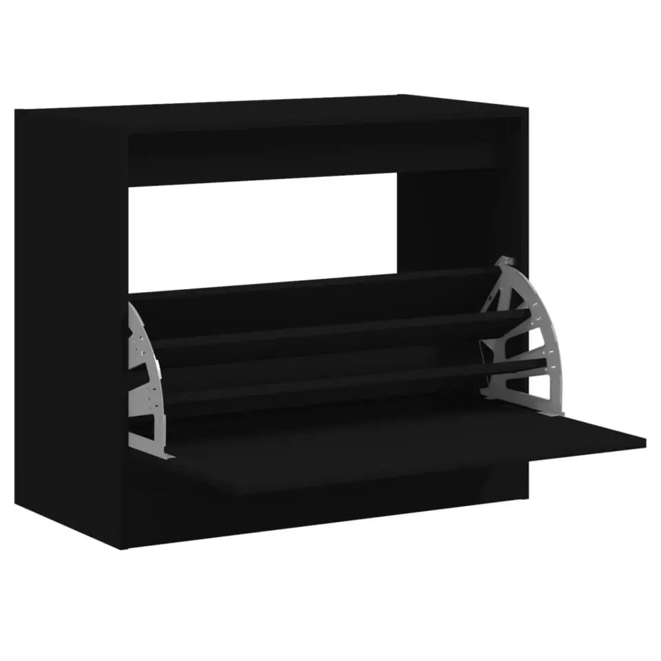 vidaXL - 3-laags Schoenenkast met 1 klep - Zwart - Bewerkt hout - 80x42x69 cm