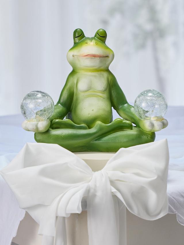 Yoga-Frosch mit 2 LED-Kugeln und Solarfunktion