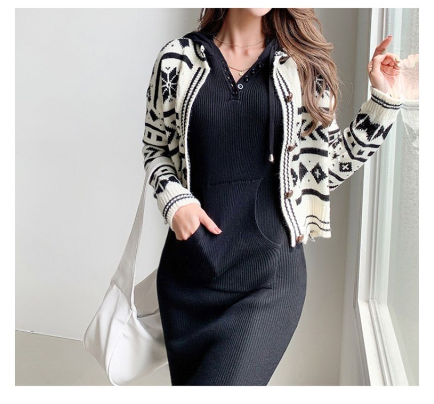 Yilda - Effen gebreide midi-hoodiejurk