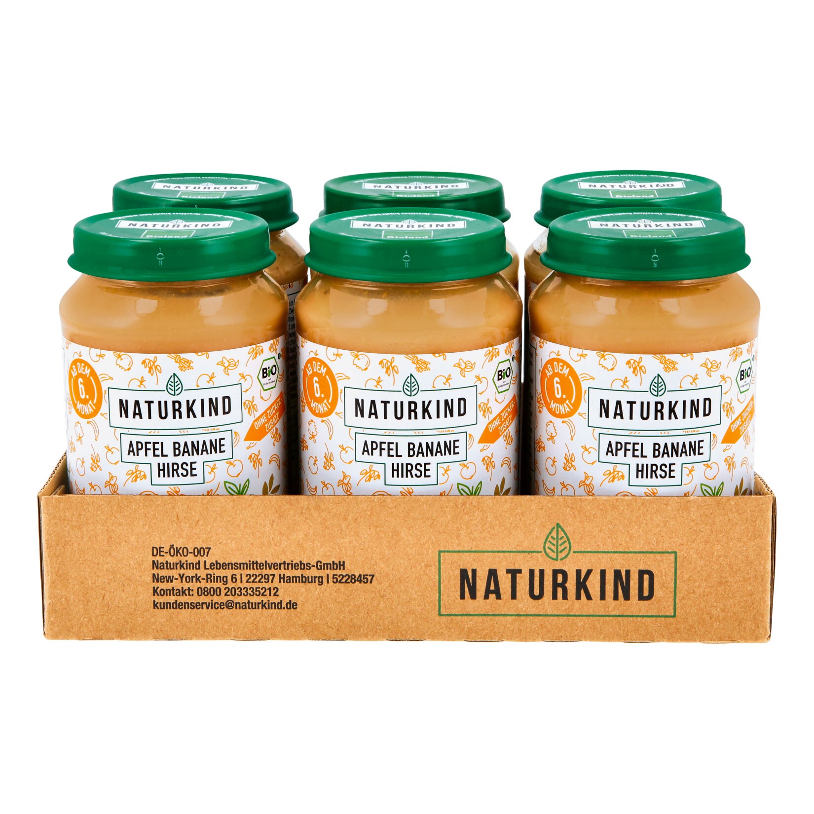 NATURKIND Bio Apfel-Banane und Hirse 190 g, 6er Pack