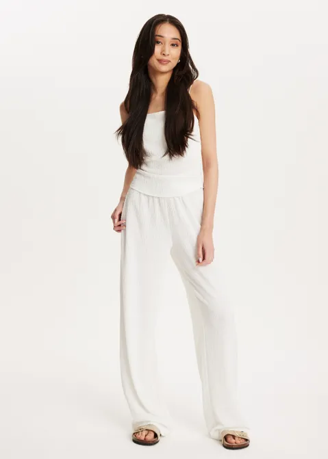 Rechte broek met structuur wit (WIT)