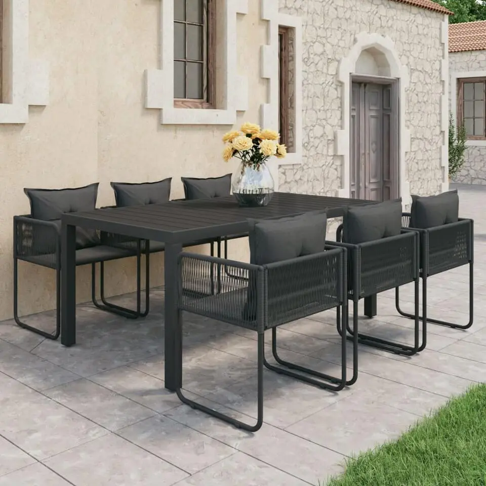 vidaXL - 7-delige Tuinset met kussens - Zwart - PVC-rattan - 184.5x90 cm