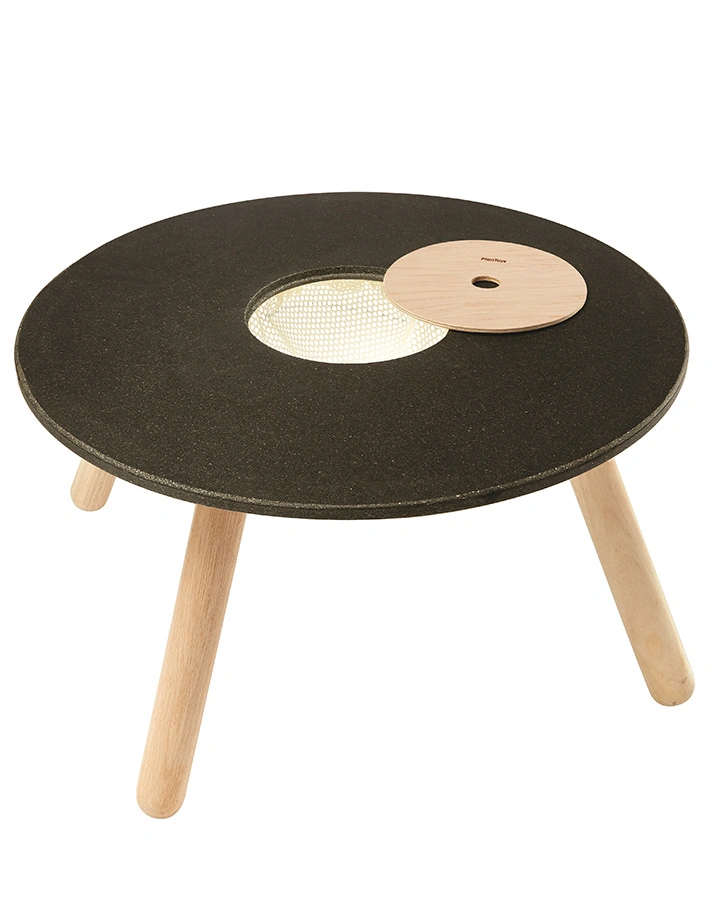 Holz-Spieltisch KREIDETAFEL mit Aufbewahrung in schwarz/natur