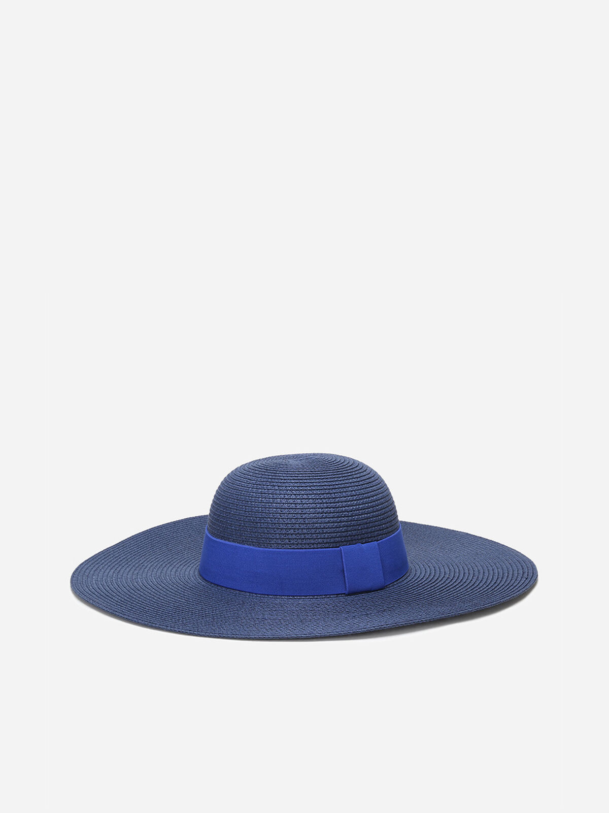 Capeline en paille avec galon- Bleu marine