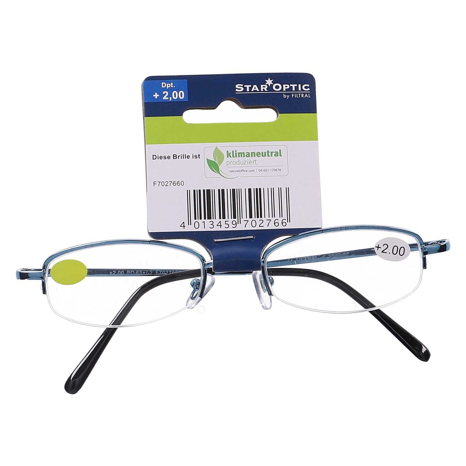 Star Optic Lesehilfe MD3 aus Metall +2,0 Dioptrien hellblau
