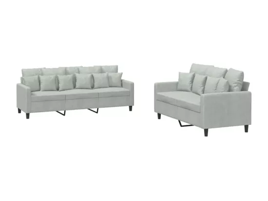 Ensemble de canapés 2 pcs avec coussins Gris clair Velours
