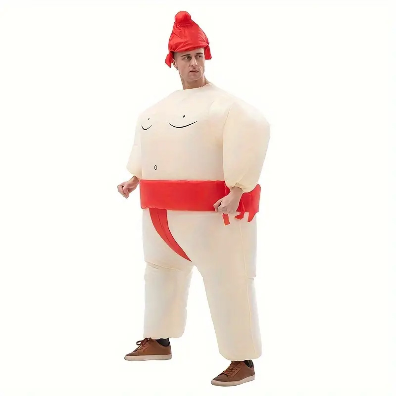 (170-180cm) Fasnachts Erwachsenen Kostüm Aufblasbare Sumo Ringer Verkleidung für Motto Partys / Halloween inkl. Stoff Hut (Batteriebetrieben) - Rot