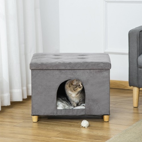 Cama dobrável 2 em 1 PawHut com banquinho para gatos, cinza