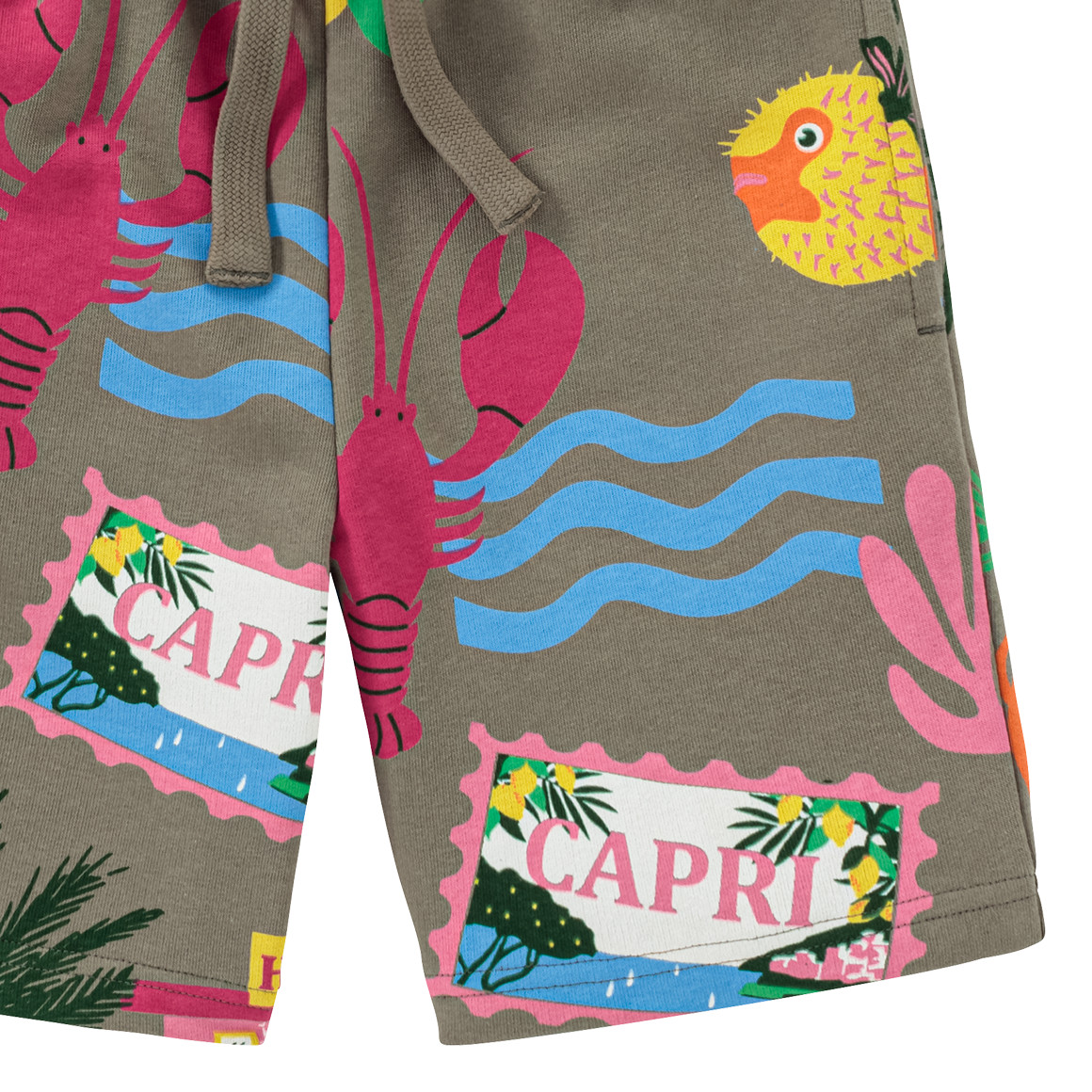 Jonas Nielsen Jungen Joggingshorts mit Urlaubs-Motiven dunkelgrün / bunt