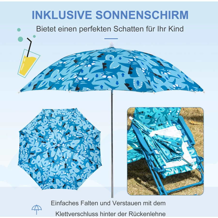 Outsunny Kinder-Campingstuhl mit Sonnenschirm blau