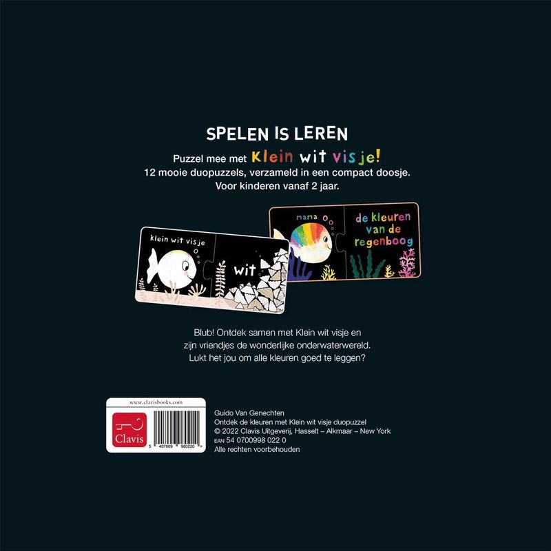 Clavis - Klein Wit Visje - Duopuzzel - 12 Stuks - Leer en Speel