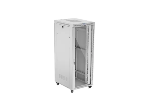 Lanberg FF01 series V2 - Rack kabinet - 800 x 1000, flad pakke, med glasdør - med LCD skærm, termostat - fritstående - grå, RAL 7035 - 42U - 19