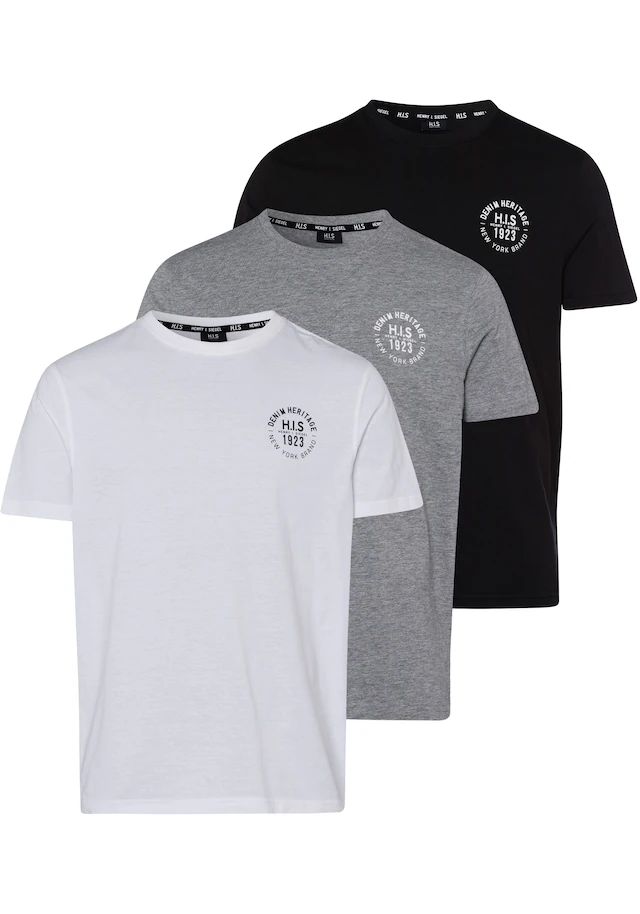 H.I.S T-Shirt, 3 Stk. schmal geschnitten,  bedrucktes Design,  aus 100% Baumwolle