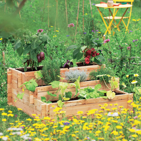 Potager en escalier,en bois de mélèze - L.100 x l.75 cm x H.40 cm