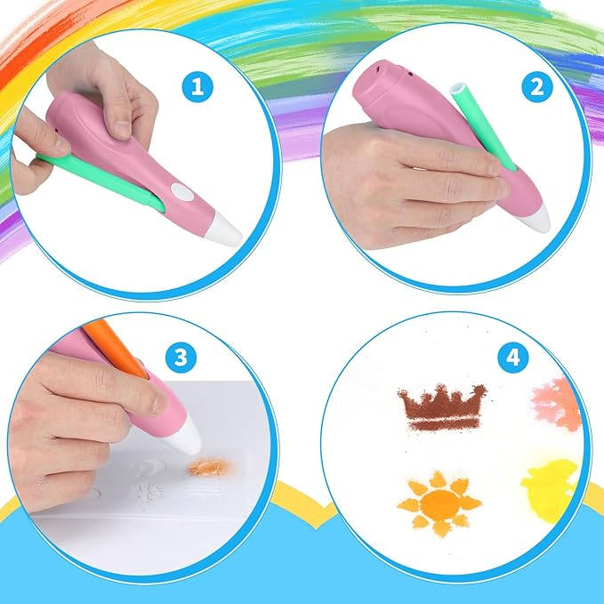 (44-tlg. Set) Elektrischer USB Farben Sprühstift Kinder Air Brush Filzstifte Graffiti Pen inkl. Schablonen - Bunt