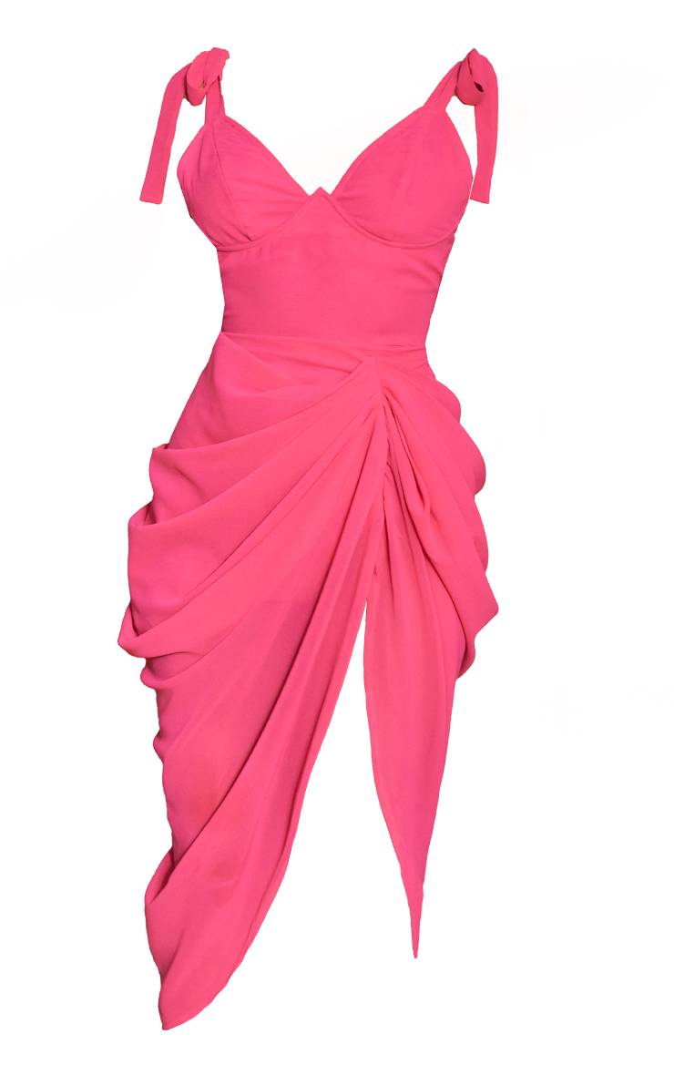 Rose Vif Robe Mi-longue Drapée Avec Détail À Armatures