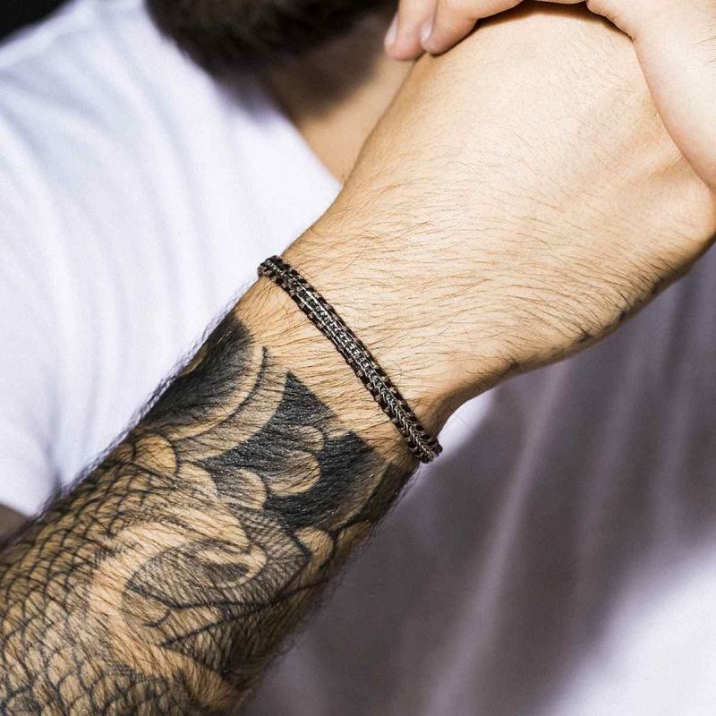 Bracelet Homme acier et cuir marron 
