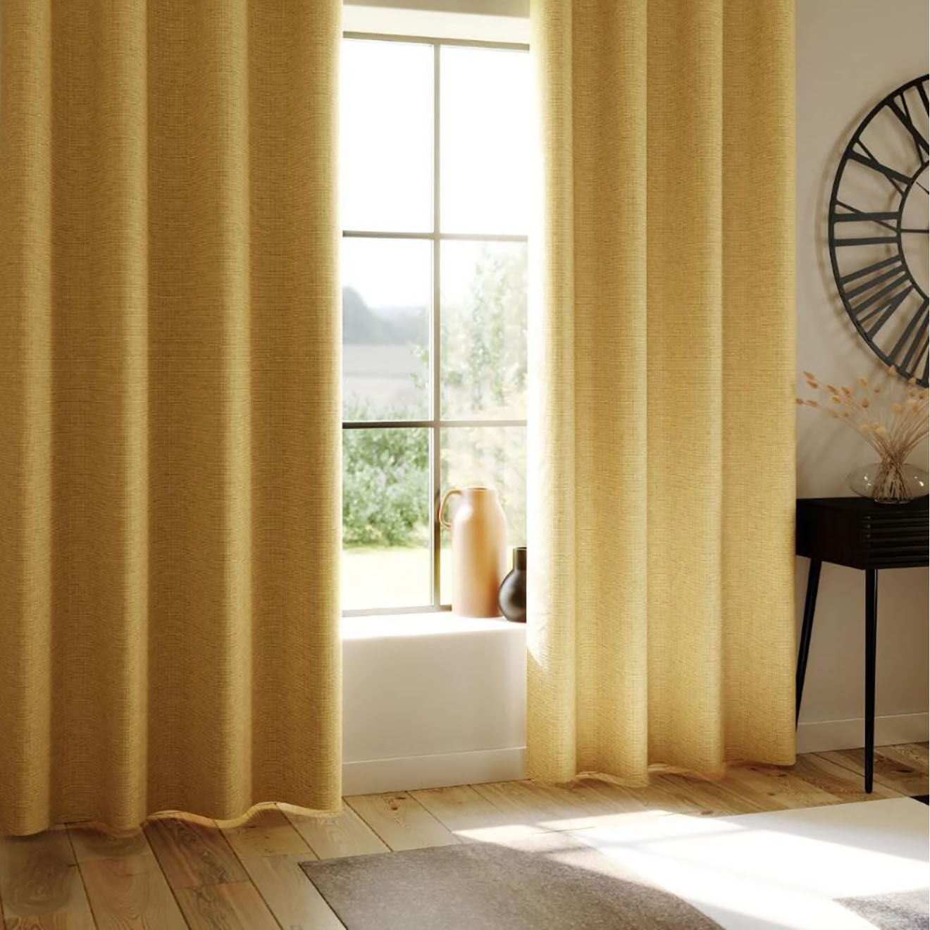 Atmosphera 2 Rideaux occultant Lua jaune moutarde - 140x260 cm